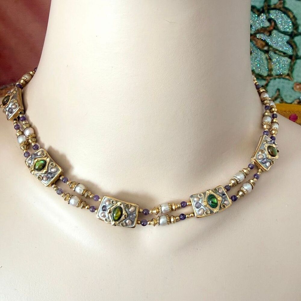 Michal Golan Amethyst Abalone Pearl Double Strand Necklace